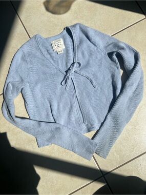 Billabong Pale Blue Ribbed V-Neck Tie-Front Sweater